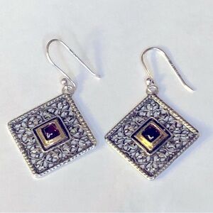 Vintage Sterling Silver 14k Gold Garnet Compose Earrings